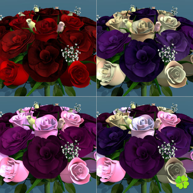 Bridal bouquet of lisianthus and roses multicolor 3D model_30