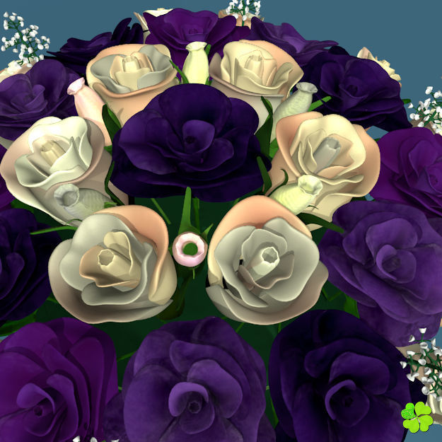 Bridal bouquet of lisianthus and roses multicolor 3D model_1
