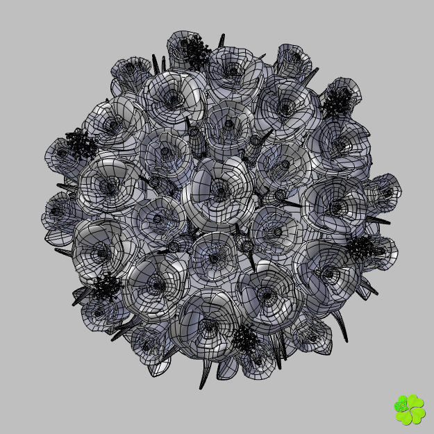 Bridal bouquet of lisianthus and roses multicolor 3D model_49