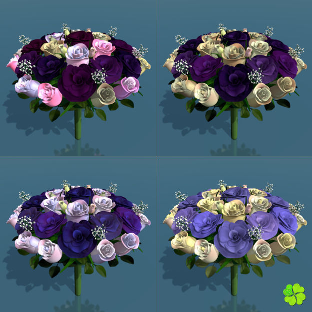 Bridal bouquet of lisianthus and roses multicolor 3D model_7