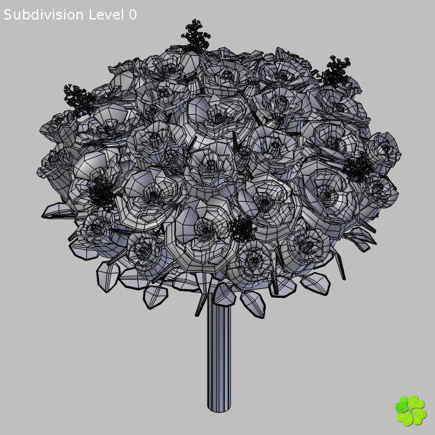 Bridal bouquet of lisianthus and roses multicolor 3D model_46