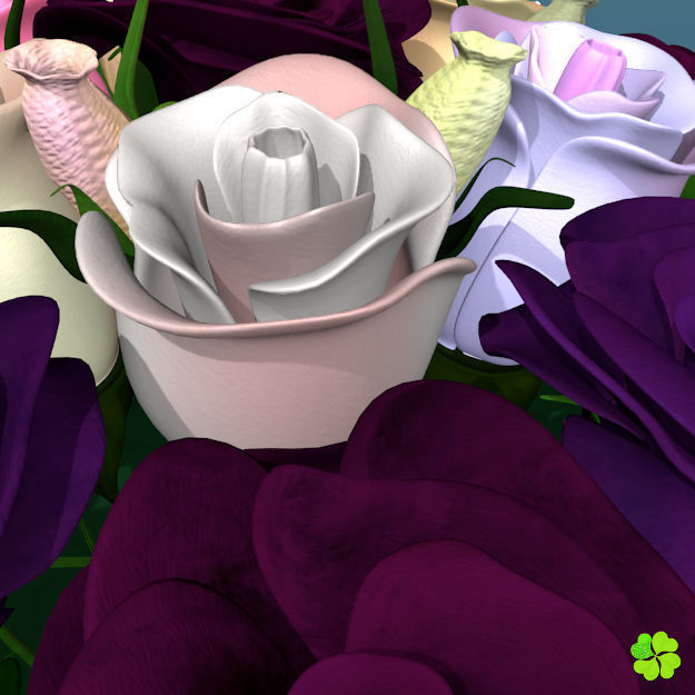 Bridal bouquet of lisianthus and roses multicolor 3D model_36