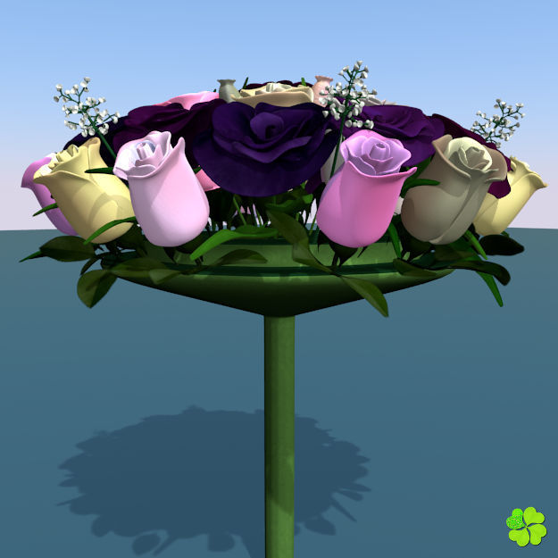 Bridal bouquet of lisianthus and roses multicolor 3D model_12