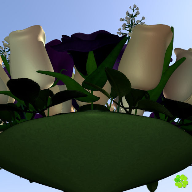 Bridal bouquet of lisianthus and roses multicolor 3D model_25