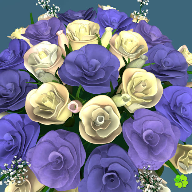 Bridal bouquet of lisianthus and roses multicolor 3D model_10