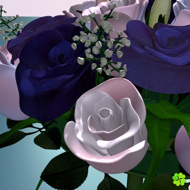 Bridal bouquet of lisianthus and roses multicolor 3D model_26
