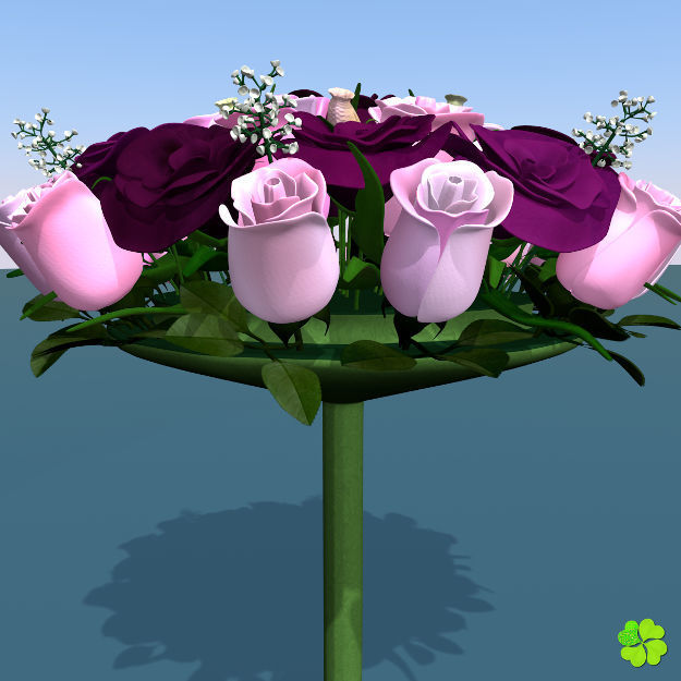 Bridal bouquet of lisianthus and roses multicolor 3D model_44
