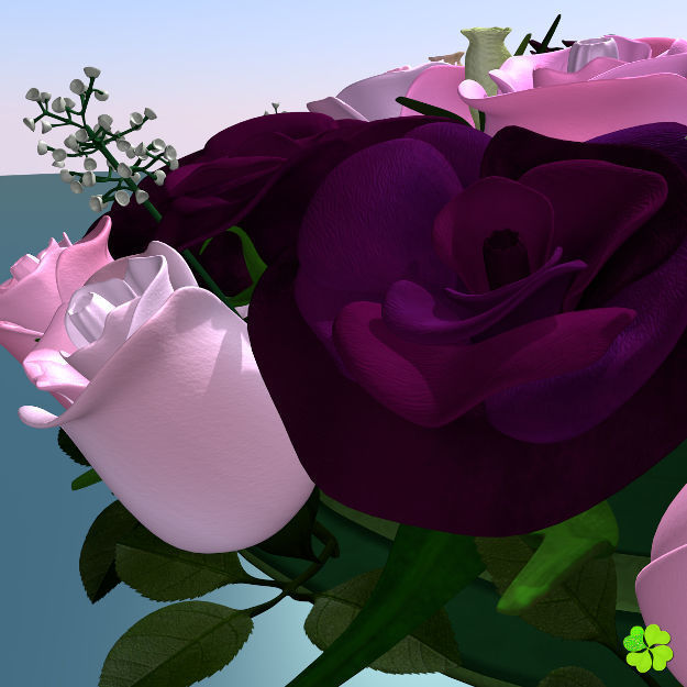 Bridal bouquet of lisianthus and roses multicolor 3D model_4
