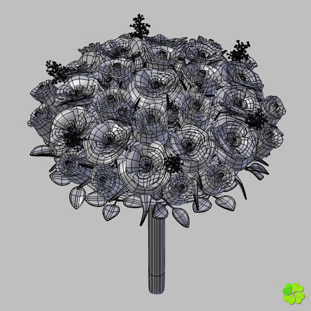 Bridal bouquet of lisianthus and roses multicolor 3D model_45