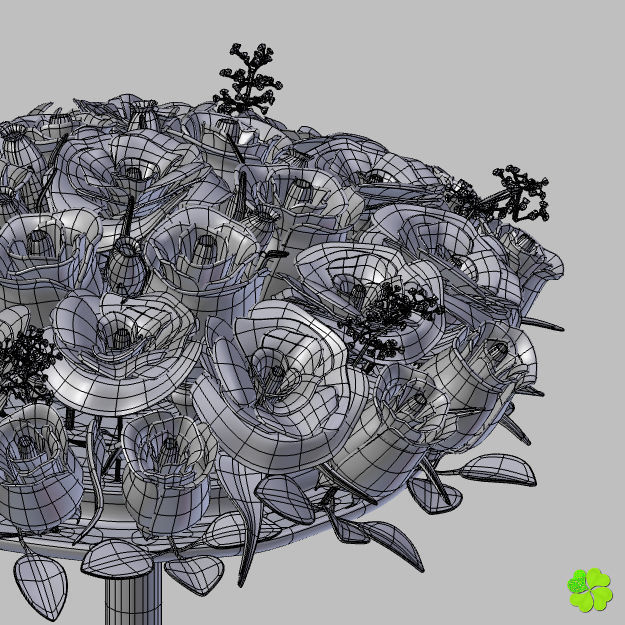 Bridal bouquet of lisianthus and roses multicolor 3D model_47