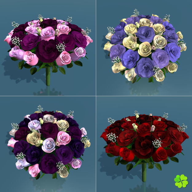 Bridal bouquet of lisianthus and roses multicolor 3D model_22