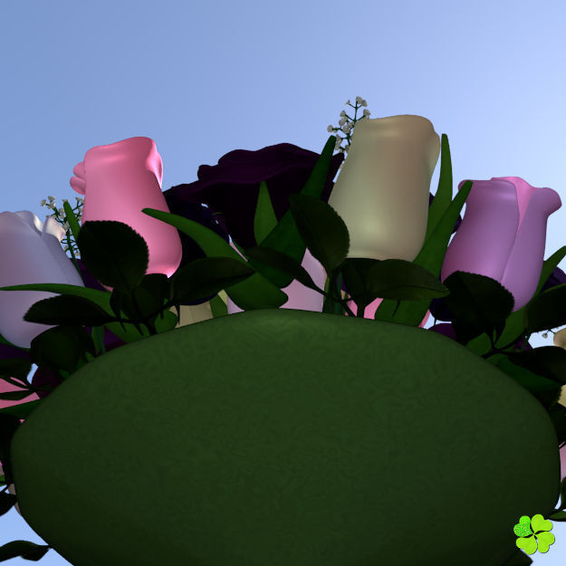 Bridal bouquet of lisianthus and roses multicolor 3D model_5