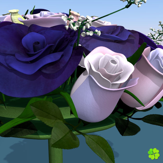 Bridal bouquet of lisianthus and roses multicolor 3D model_2