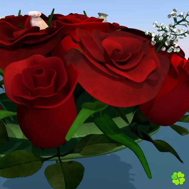 Bridal bouquet of lisianthus and roses multicolor 3D model_0