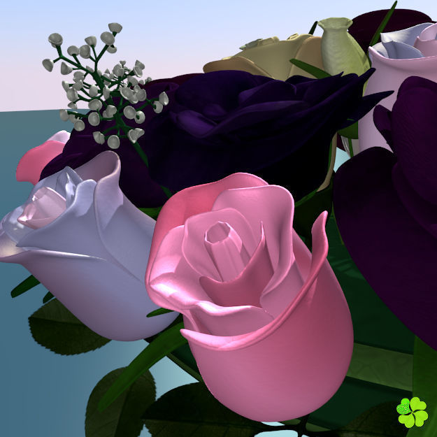 Bridal bouquet of lisianthus and roses multicolor 3D model_43
