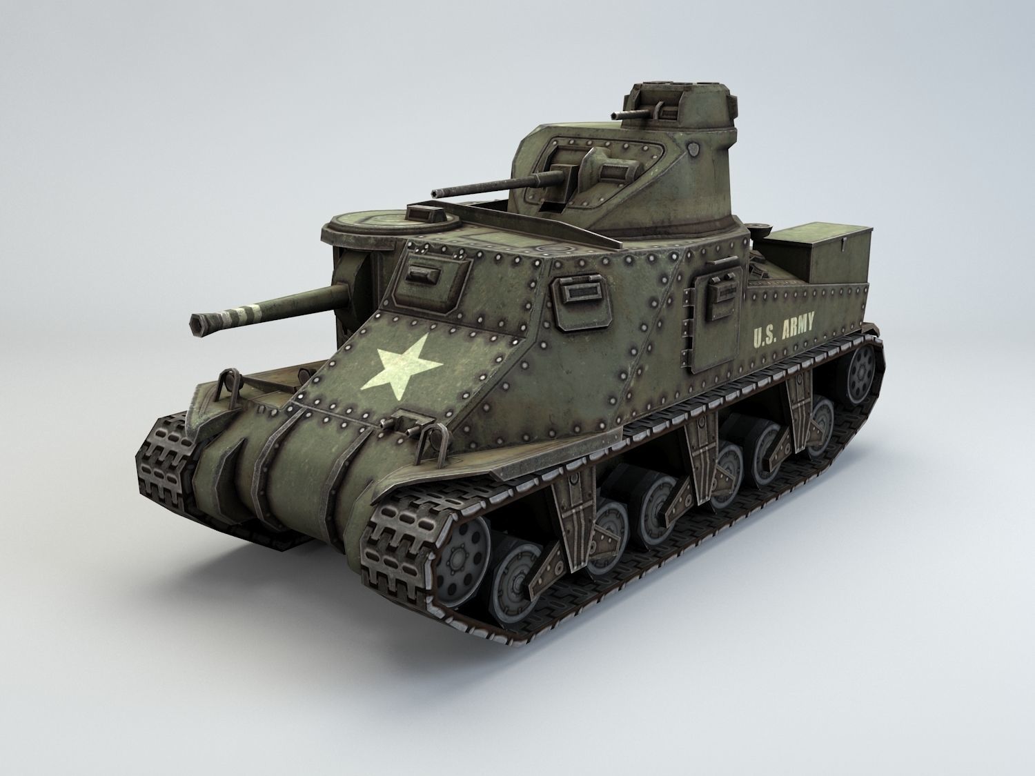 Low Poly M3 Lee medium tank Low-poly 3D model_8
