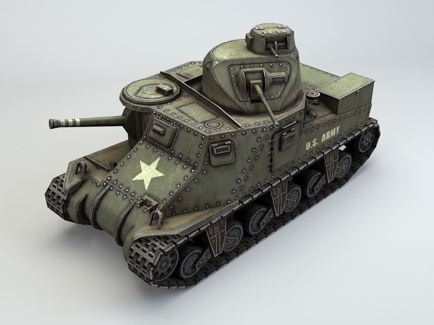 Low Poly M3 Lee medium tank Low-poly 3D model_10