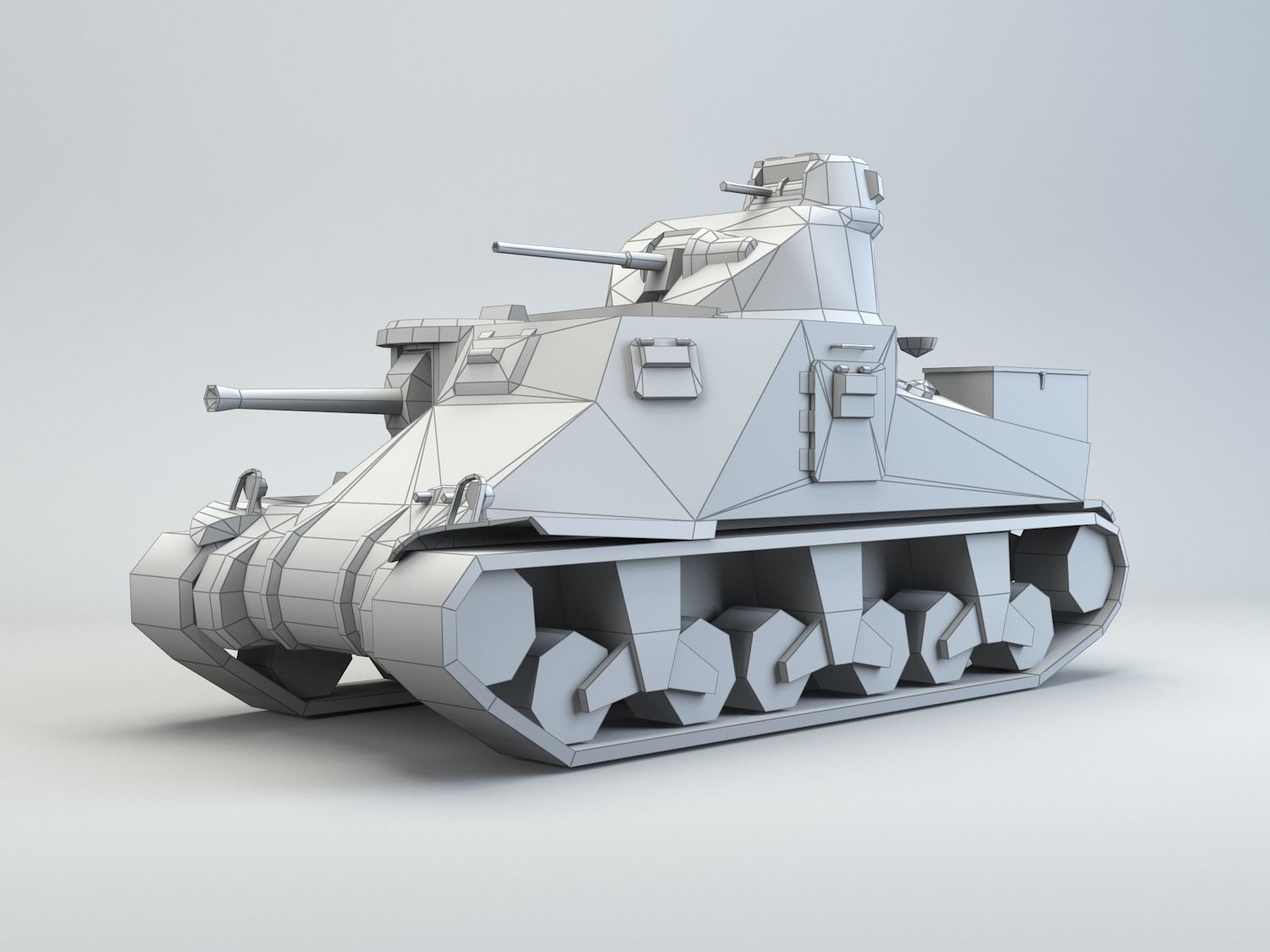 Low Poly M3 Lee medium tank Low-poly 3D model_1