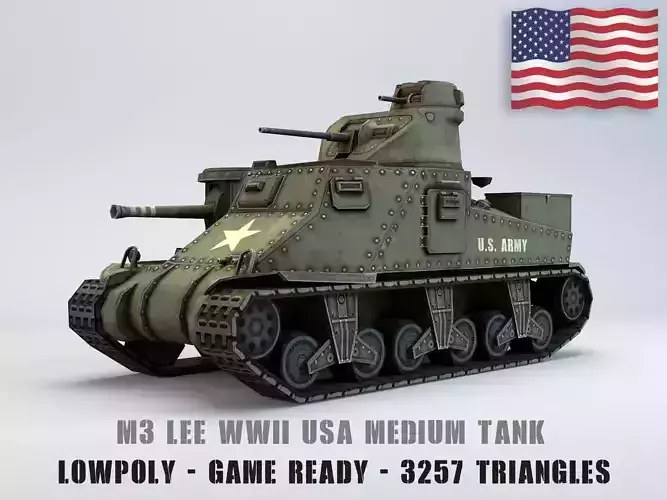 Low Poly M3 Lee medium tank Low-poly 3D model