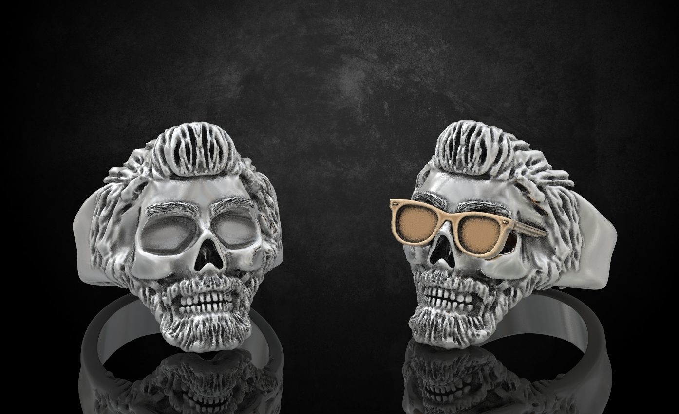 Ring skull with glasses and without fit for bikers 316 3D print model_5