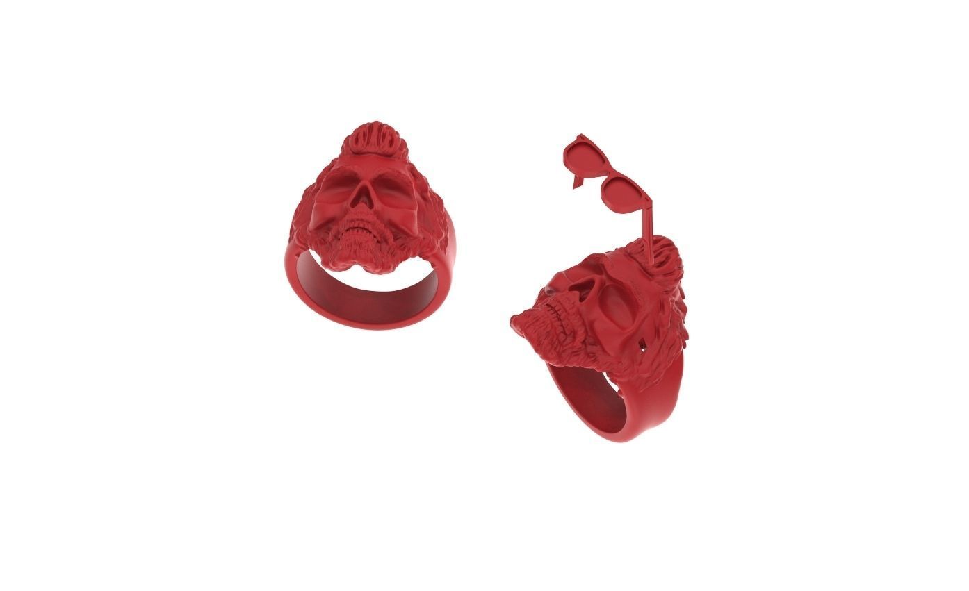 Ring skull with glasses and without fit for bikers 316 3D print model_16