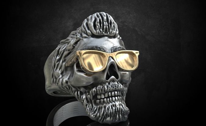 Ring skull with glasses and without fit for bikers 316 3D print model