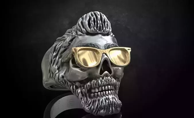Ring skull with glasses and without fit for bikers 316