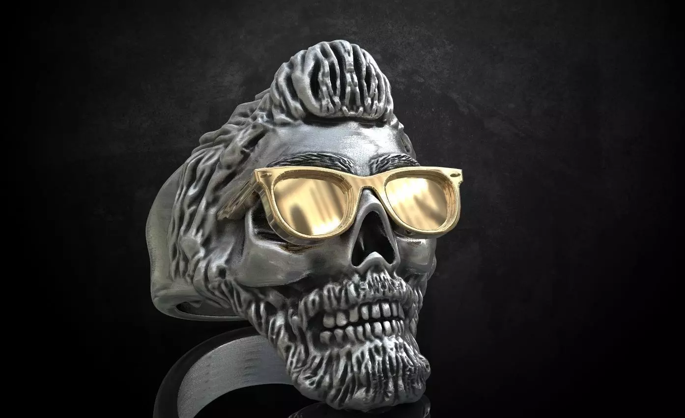 Ring skull with glasses and without fit for bikers 316 3D print model_0