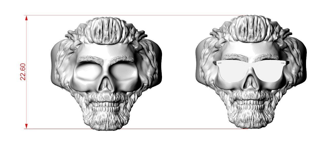 Ring skull with glasses and without fit for bikers 316 3D print model_20