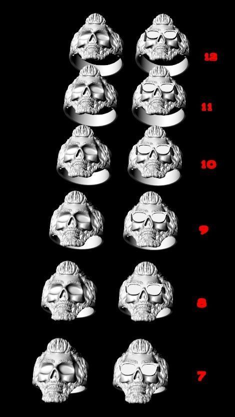 Ring skull with glasses and without fit for bikers 316 3D print model_14