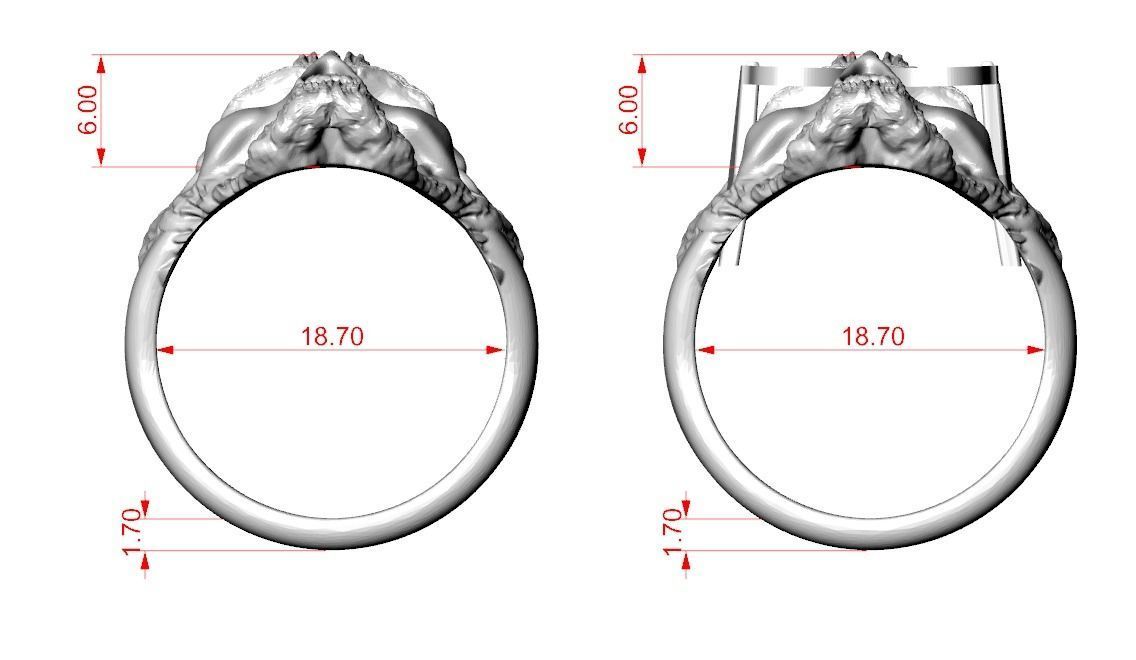 Ring skull with glasses and without fit for bikers 316 3D print model_19