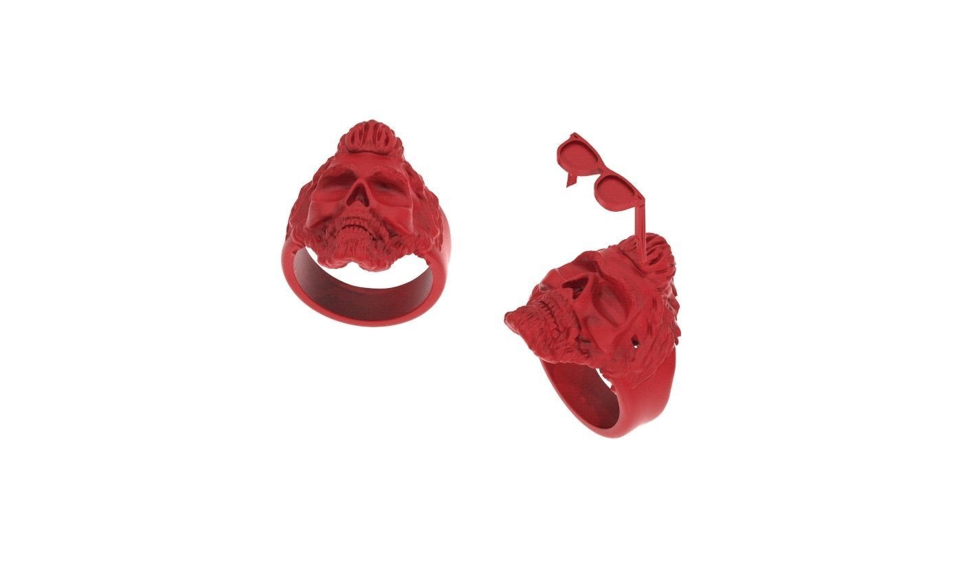 Ring skull with glasses and without fit for bikers 316 3D print model_15