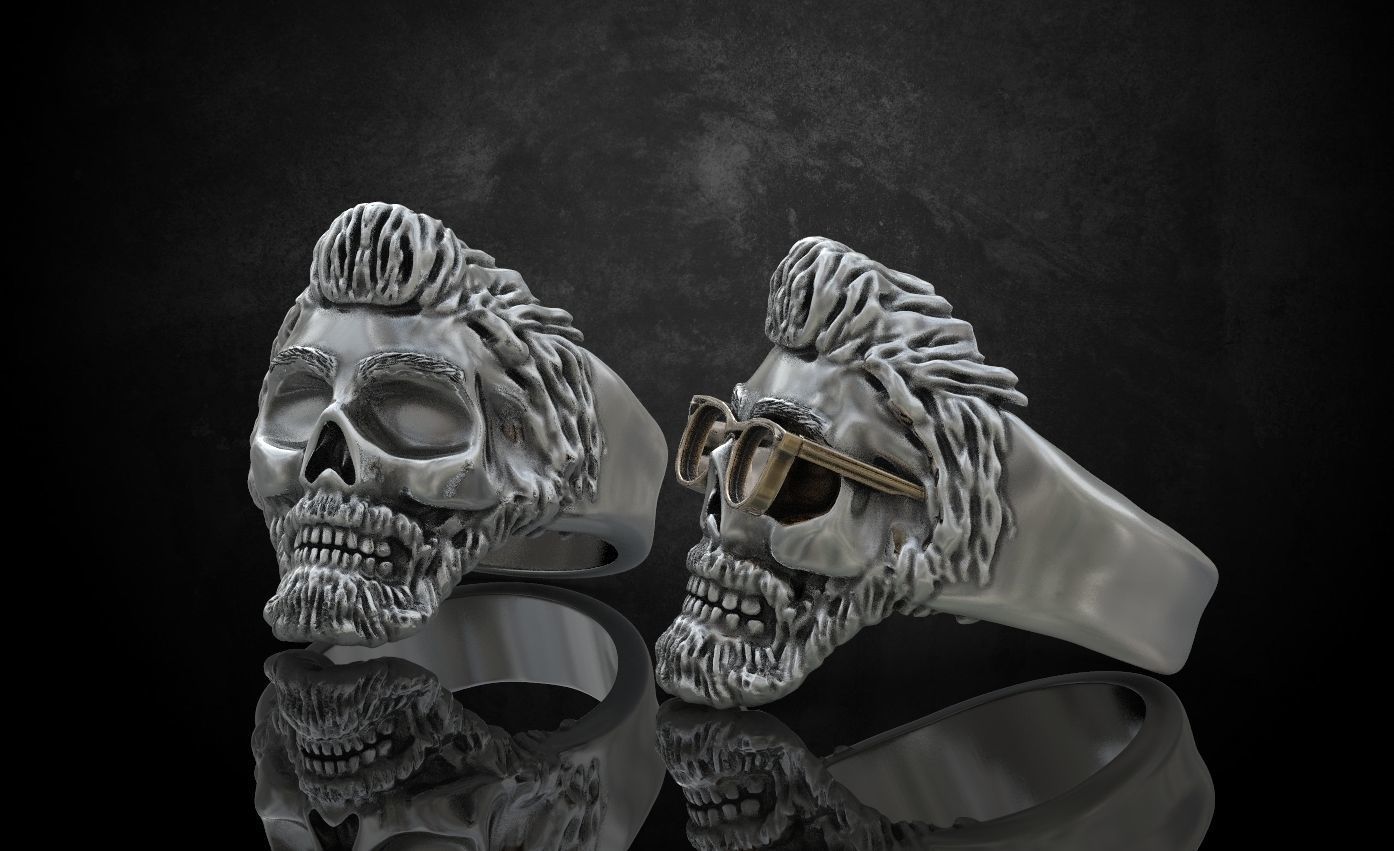 Ring skull with glasses and without fit for bikers 316 3D print model_1