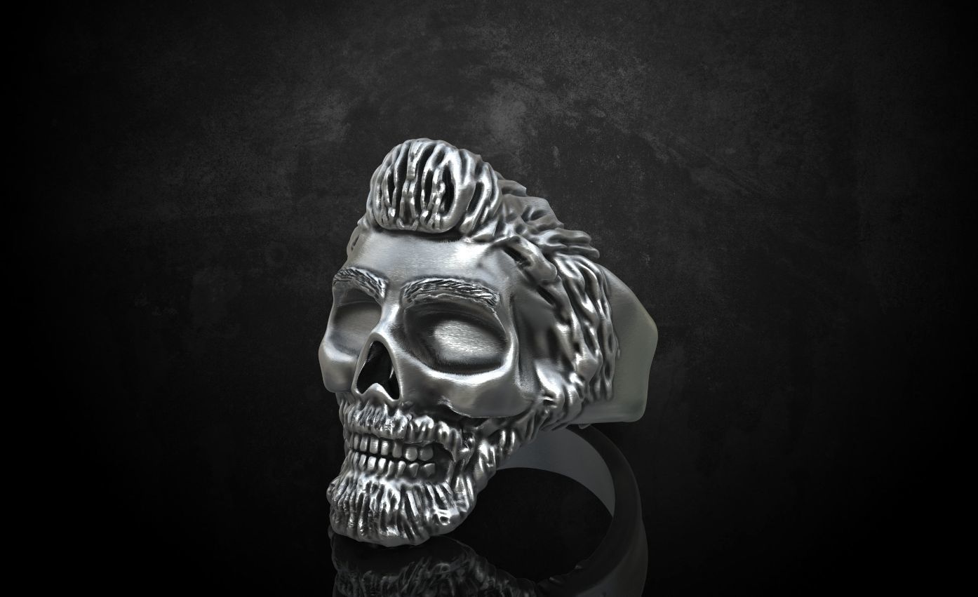 Ring skull with glasses and without fit for bikers 316 3D print model_4
