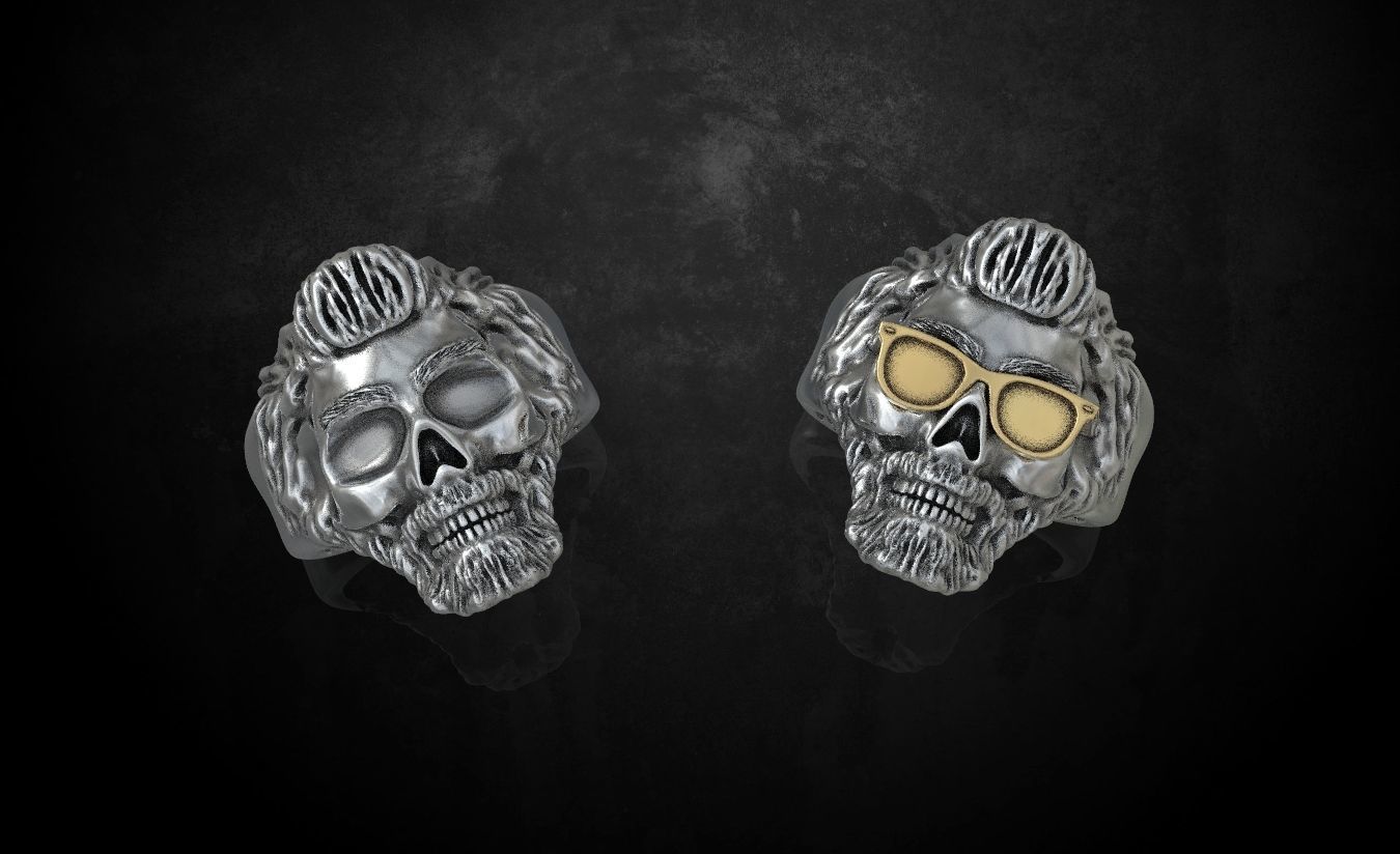 Ring skull with glasses and without fit for bikers 316 3D print model_10