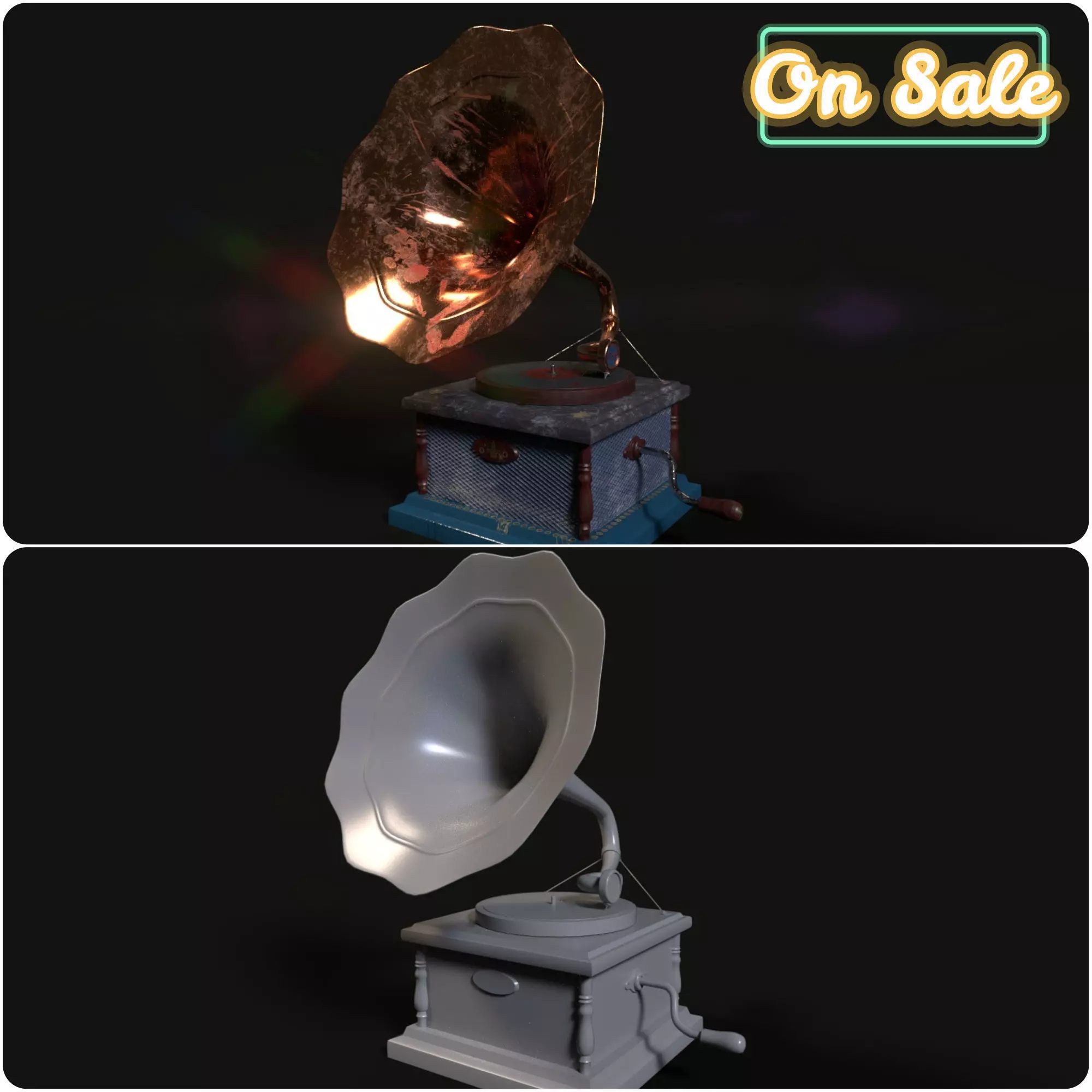 Old Gramophone Low-poly 3D model_0