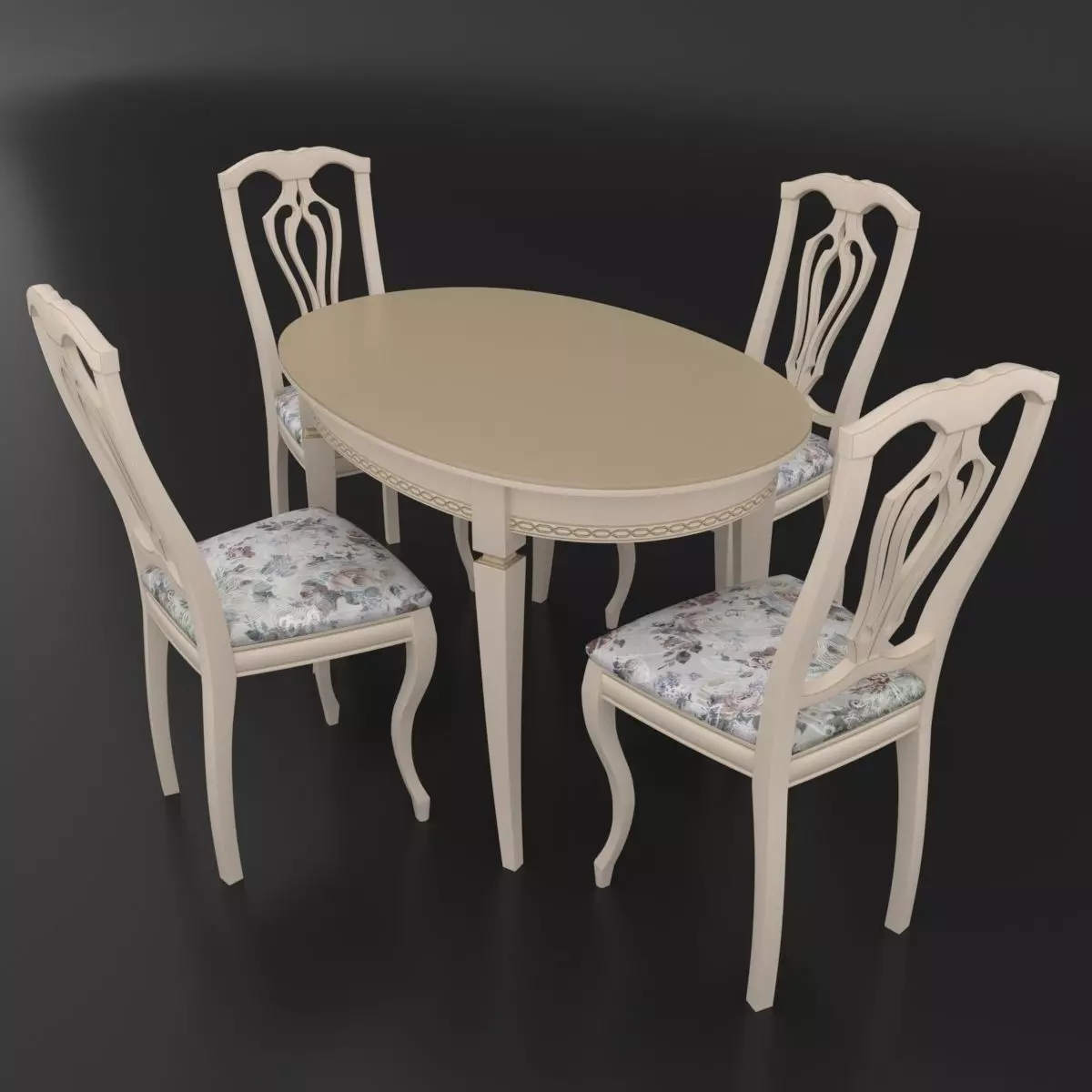 Dining set of classic design consisting of a table and chairs 3D model_0
