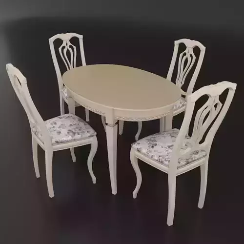 Dining set of classic design consisting of a table and chairs 3D model Dining set of classic design consisting of a table and chairs 3D model