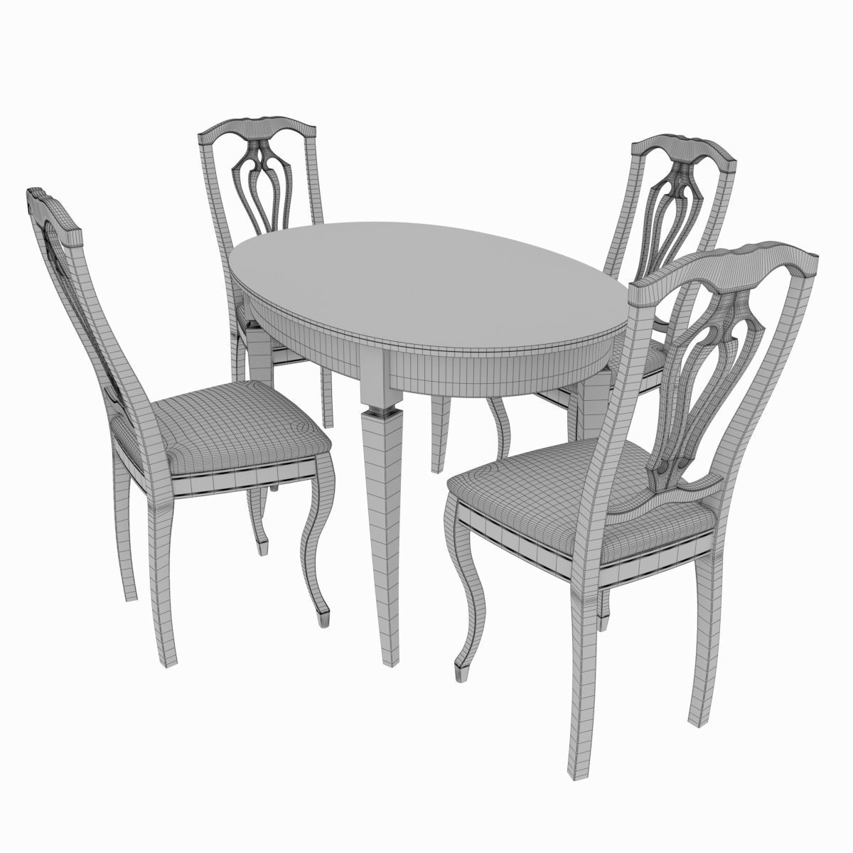 Dining set of classic design consisting of a table and chairs 3D model_6