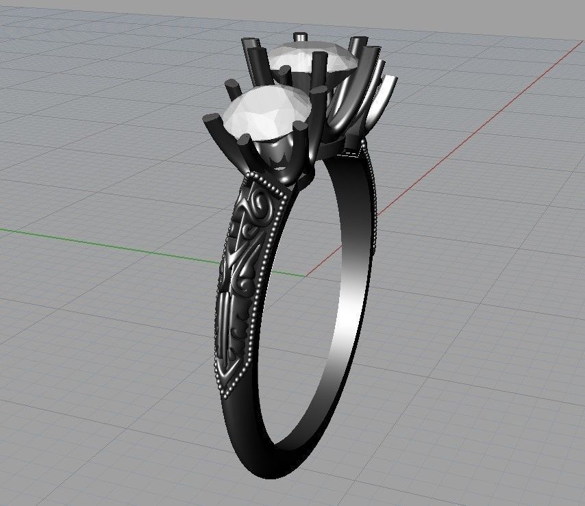 Art deco three stone ring 3D print model_9
