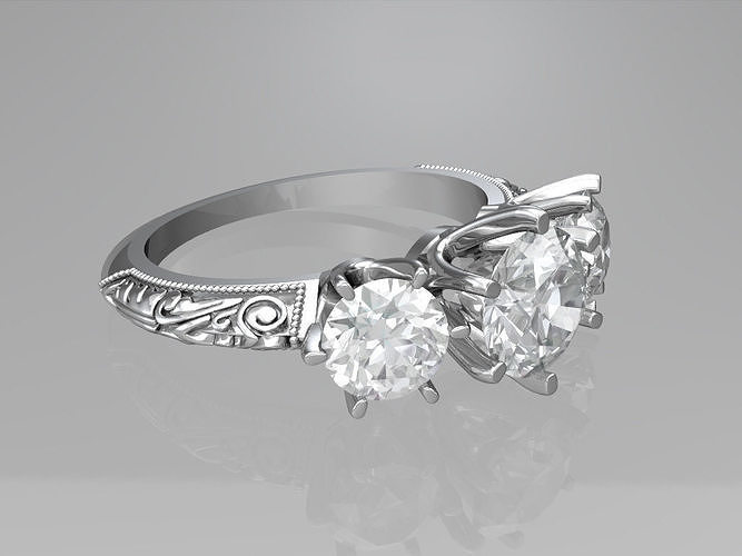 Art deco three stone ring 3D print model