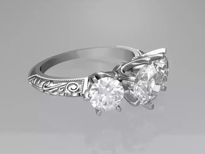 Art deco three stone ring 3D print model