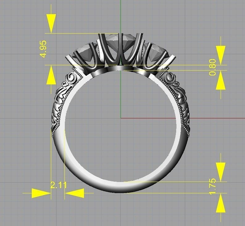 Art deco three stone ring 3D print model_6