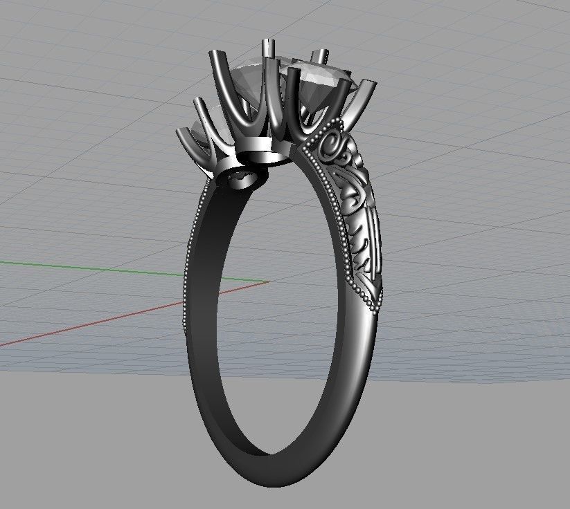 Art deco three stone ring 3D print model_10