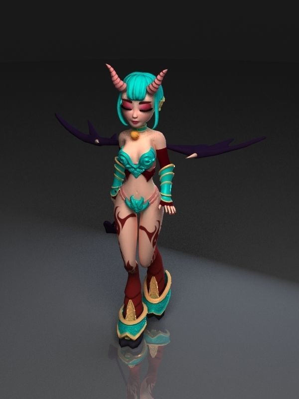 Succubus female character in bikini Low-poly 3D model_4