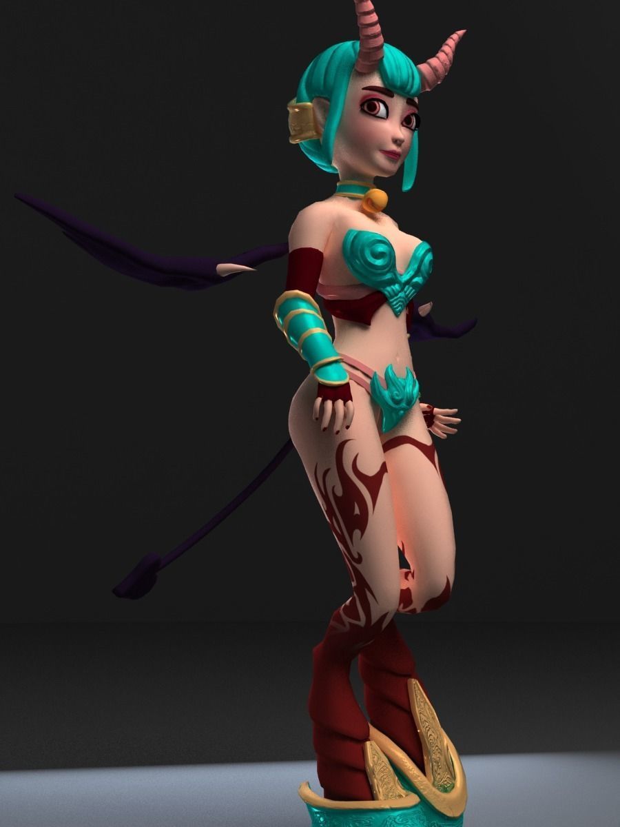 Succubus female character in bikini Low-poly 3D model_10