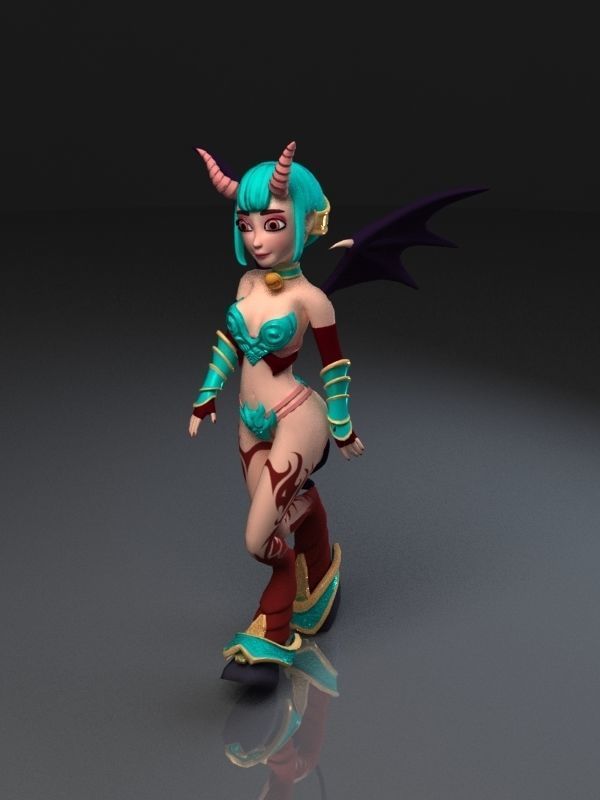 Succubus female character in bikini Low-poly 3D model_6