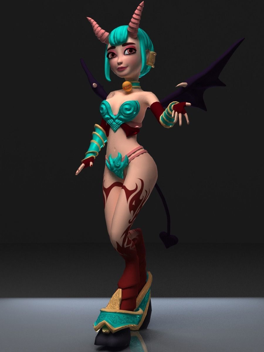 Succubus female character in bikini Low-poly 3D model_7