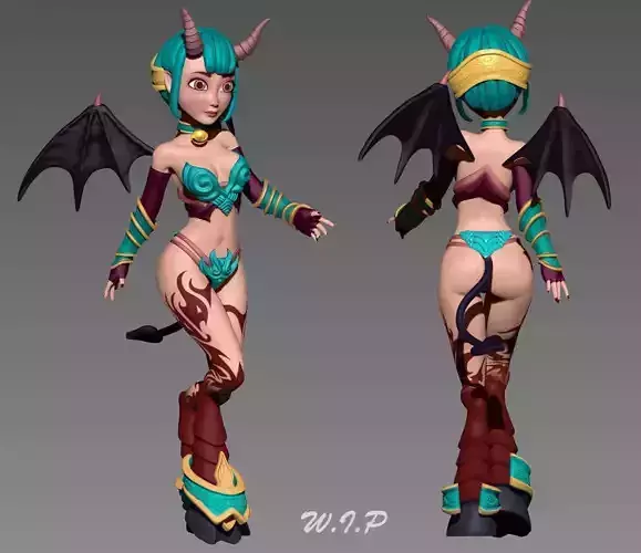 Succubus female character in bikini Low-poly 3D model