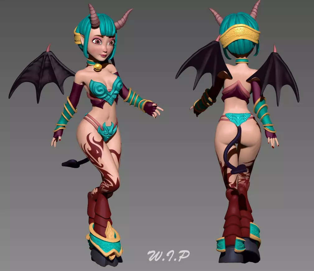 Succubus female character in bikini Low-poly 3D model_0